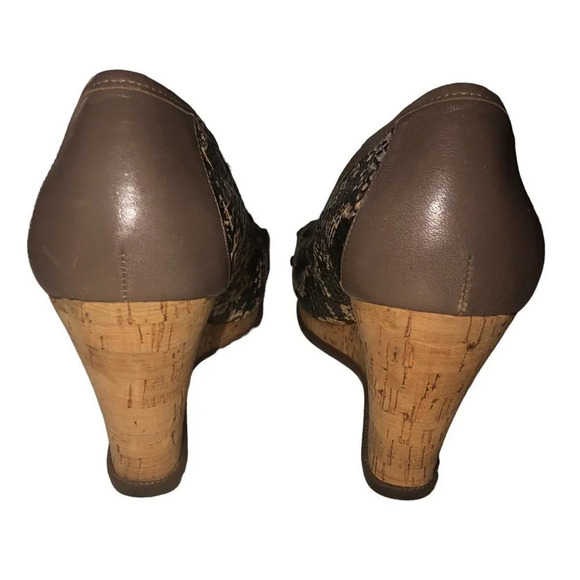 SPERRY Top-Sider Sz 8 Womens Python Silverside Peep Toe Cork Platform Wedge Shoe - Picture 4 of 8